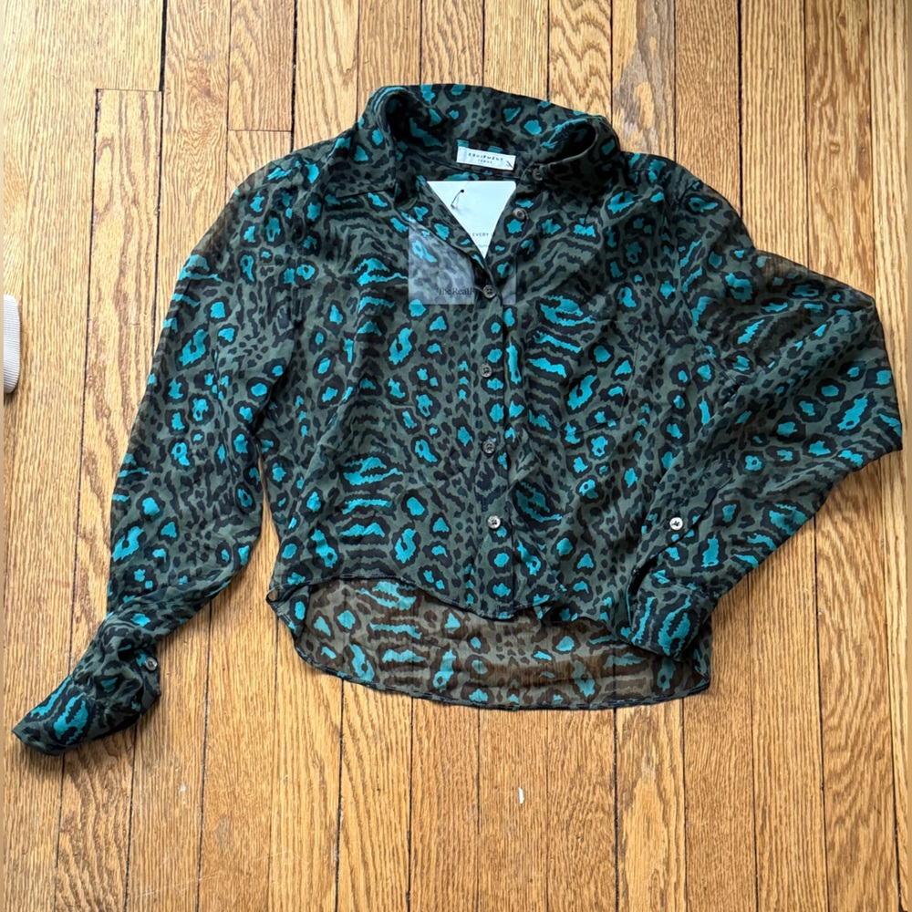 Equipment Green and Black Leopard Print Shirt - Size XS